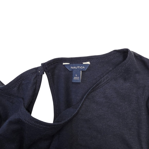 Nautica‎ Womens Top Navy Blue Sleeveless Crew Neck Casual Blouse Keyhole L - Picture 6 of 8